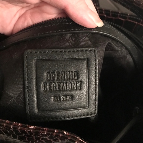 Opening Ceremony Dark Brown Croc-Embossed Backpack